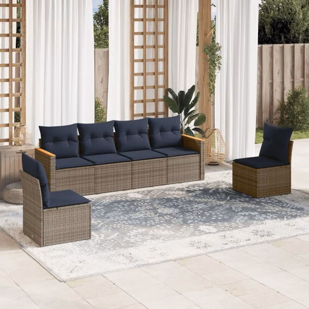 Maison Exclusive - Set di 6 divani da giardino con cuscini, grigio, polyrattan