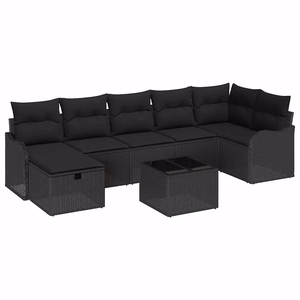 Set Divano da Giardino a L vidaXL in Rattan con Cuscini, 8 Pezzi, Grigio e Nero – 2