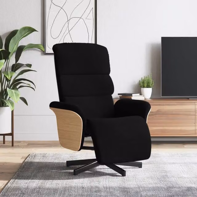 Poltrona Reclinabile Relax vidaXL in Tessuto Nero con Poggiapiedi e Rotazione a 360 Gradi