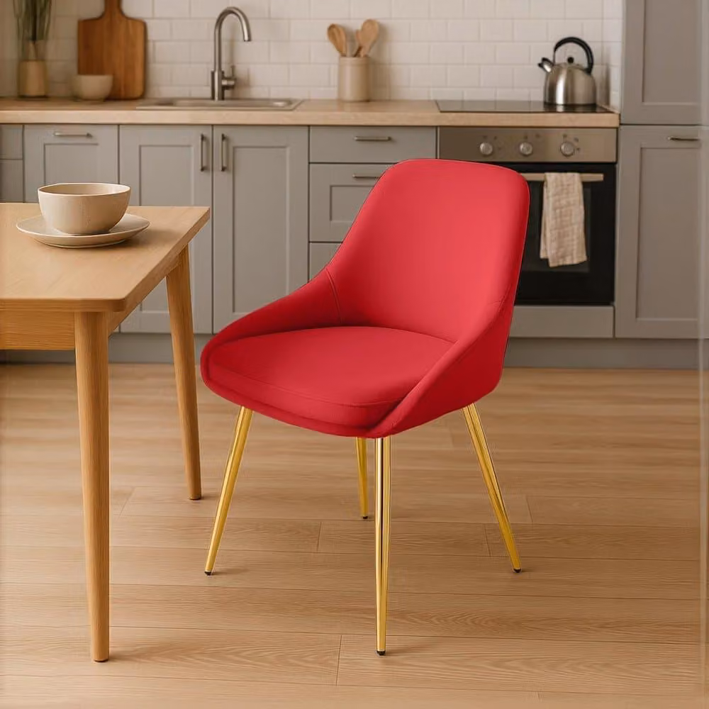 Sedia da pranzo, sedia da sala da pranzo, ampio comfort, struttura in metallo - rivestimento in velluto | Colore: Rosso | Materiale della struttura: Oro metallizzato