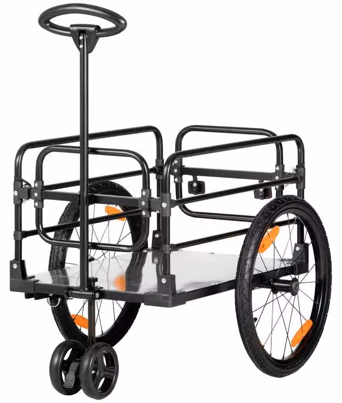 Rimorchio per bicicletta e carrello multiuso 2-in-1 - Capacità: 40 kg | Colore: Nero e Grigio | Dimensioni: 64x130x103 cm