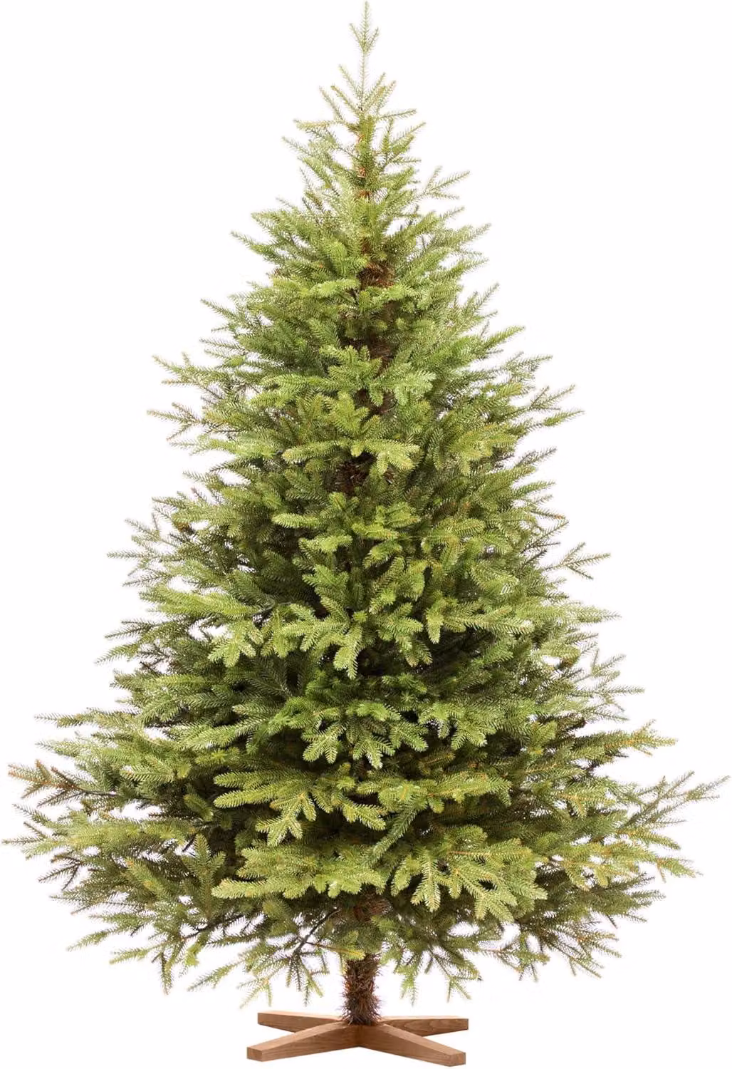 FAIRYTREES Albero di Natale 180 cm Nordman Esclusivo 100% PE | Elementi naturali realizzati ad iniezione| in UE | albero con supporto in legno di frassino fatto a mano