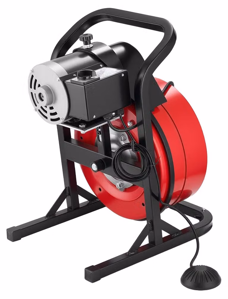 Macchina per la pulizia delle tubature, lunghezza 15 metri, diametro 13 mm, serpentina manuale per fognature con 4 lame e interruttore a pedale attivato ad aria, adatta per tubi da 50 mm a 150 mm