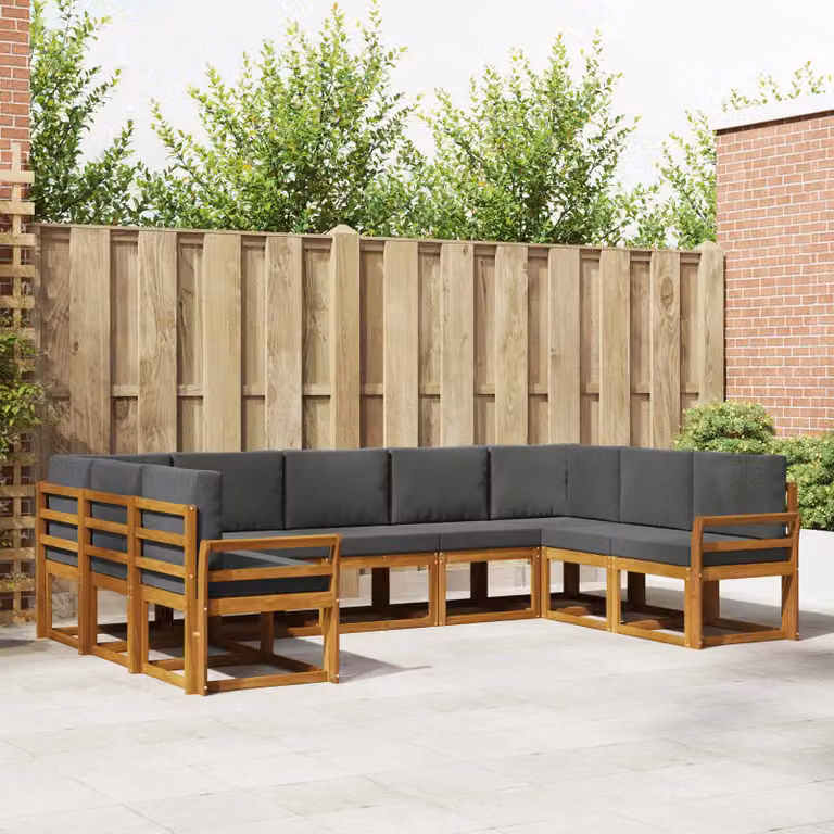 vidaXL Set di divani da esterno a L in legno di acacia, 9 pezzi, Beige e Antracite