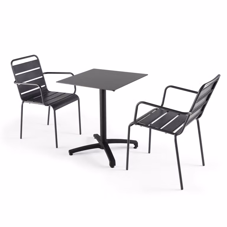 Tavolo da giardino in laminato nero e 2 poltrone grigie Palavas - Oviala Opéra