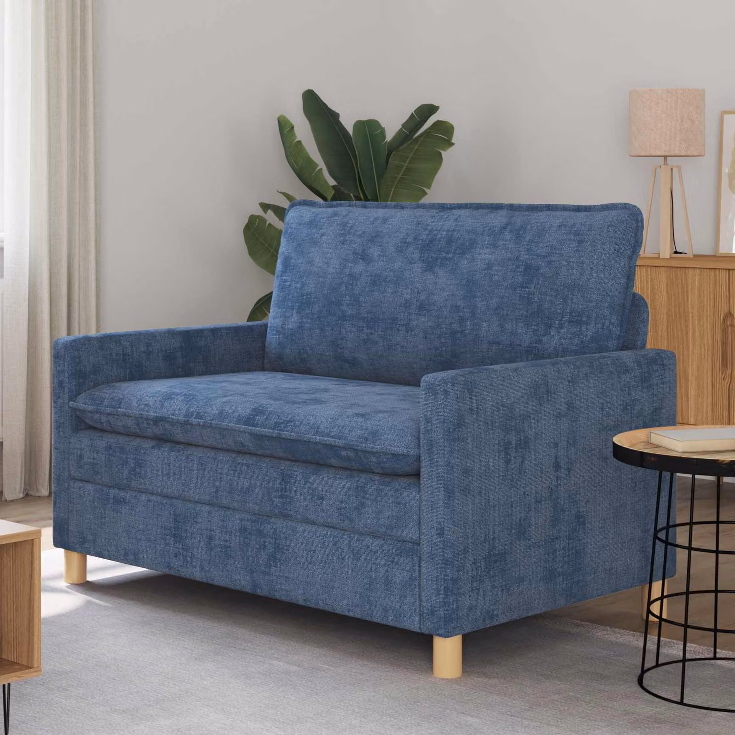 Divano vidaXL in tessuto blu con cuscini inclusi e coperture rimovibili L: 126 cm, P: 81 cm, H: 87,5 cm