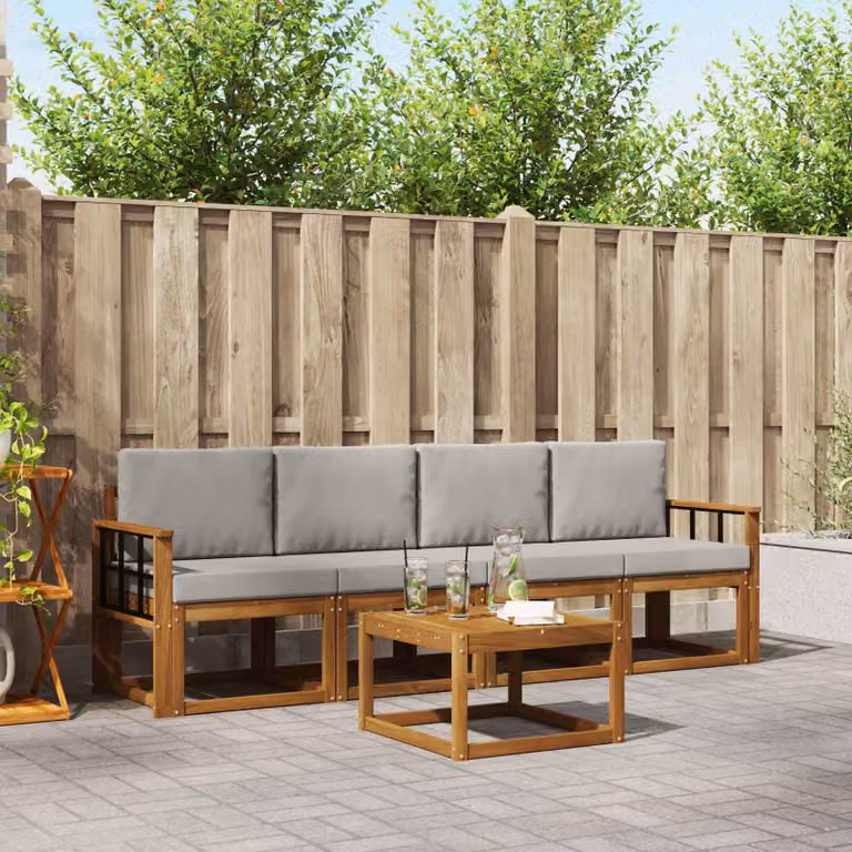 Set di mobili da esterno vidaXL composto da 5 pezzi in legno di acacia con divani e tavolino, colore grigio e marrone