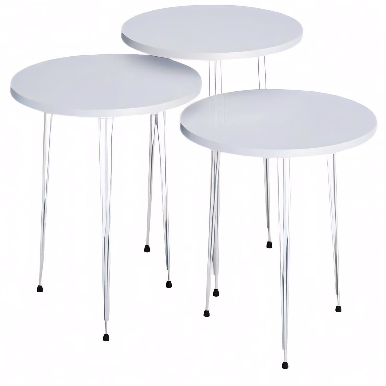 Elegantes weißes Couchtisch-Set aus Holz und Edelstahl