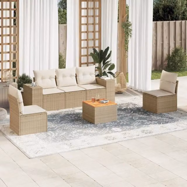 Set da giardino VIDAXL in polyrattan composto da 6 pezzi con cuscini beige e design moderno