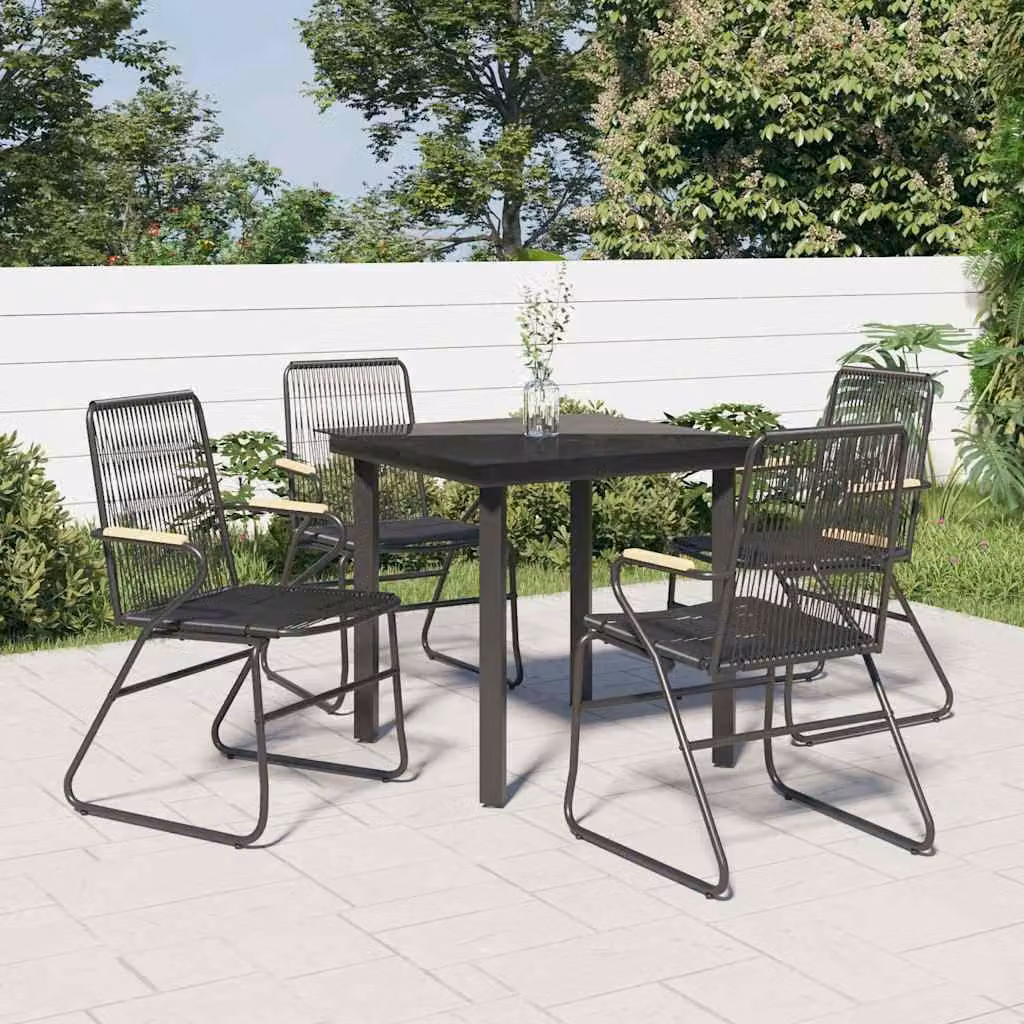 Set da pranzo da giardino vidaXL in rattan e vetro nero composto da 5 pezzi