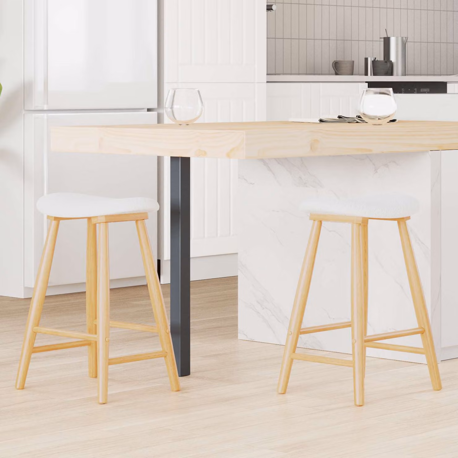 Set di 2 sedie da pranzo vidaXL in legno di gomma naturale stile mid-century L: 46 cm, P: 37 cm, H: 63 cm