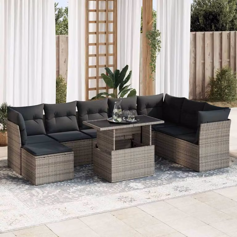 Maison Exclusive - Set da giardino 9 pezzi con cuscini Grigio Polyrattan
