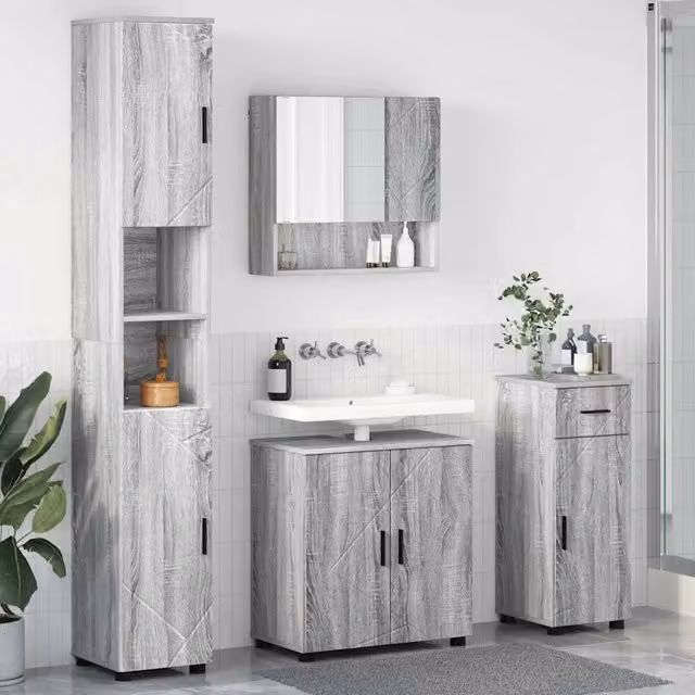 Set di mobili per il bagno 4 pz Grigio Sonoma 61 x 35 x 64 cm 3392979