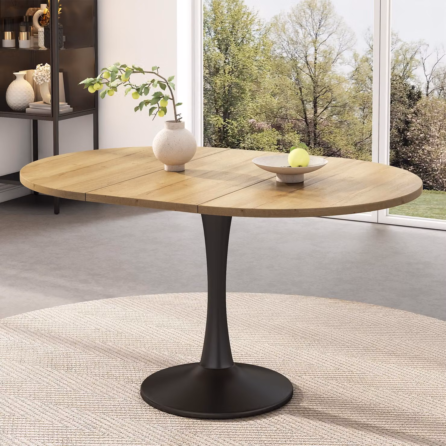 Tavolo ovale "okwish" con piano allungabile, tavolo moderno per sala da pranzo e tempo libero, in legno di quercia