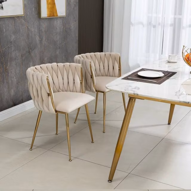 Set di 2 sedie da pranzo Mivray in velluto beige con design moderno per soggiorno o camera da letto