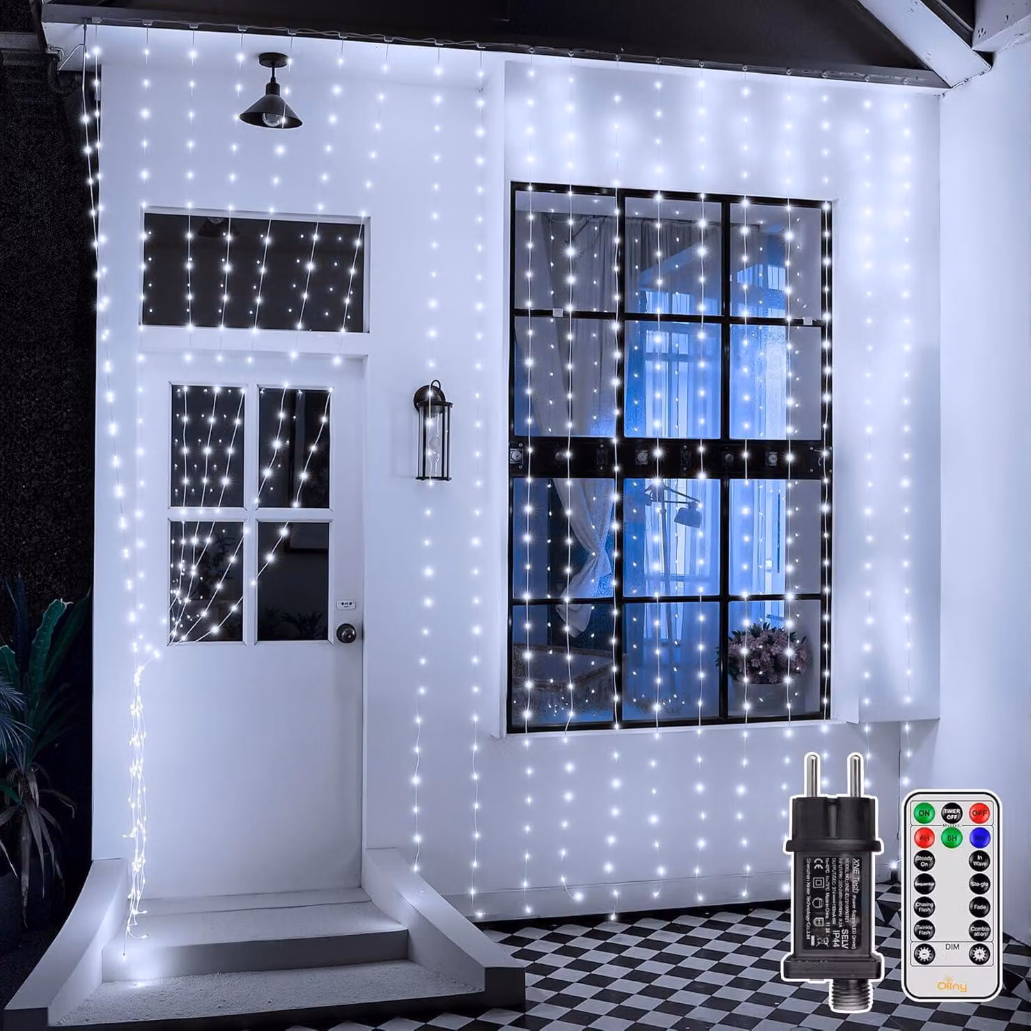 Tenda luminosa, dimensioni 3x3 metri, 300 LED, grado di protezione IP67, 8 modalità, con spina