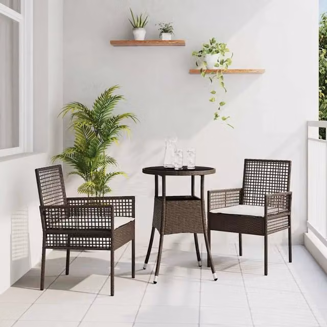 Set da pranzo per giardino e terrazzo vidaXL in polyrattan marrone e beige con piano in vetro – 1