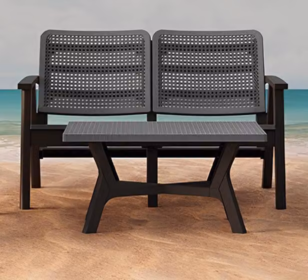 Exklusive Gartenmöbel Designer Garnitur Holzbank Edler Couchtisch