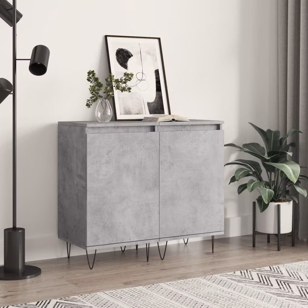Set di 2 credenze moderne vidaXL in legno multistrato e metallo, colore grigio cemento e nero, L 40 cm x P 35 cm x H 70 cm