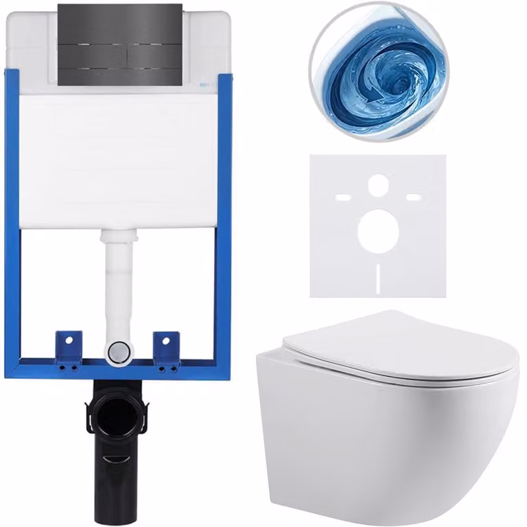 CERANO - Set completo per WC da incasso Lite/Cesso - bianco opaco - Pulsante per WC Line - grigio scuro - da incasso - 49x36 cm