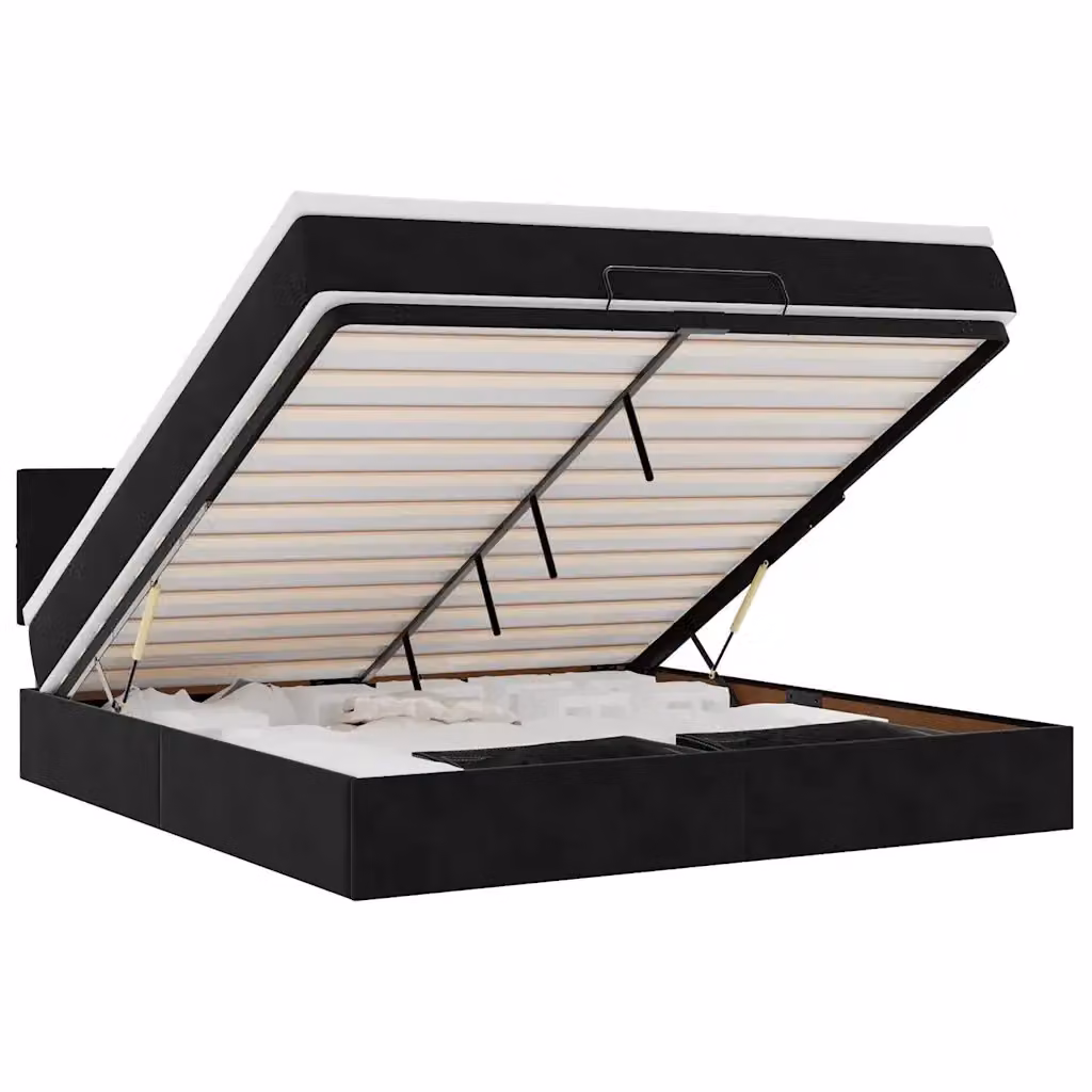 Letto con contenitore a sollevamento e materasso vidaXL in velluto nero L: 180 cm, P: 200 cm, H: 88 cm – 2