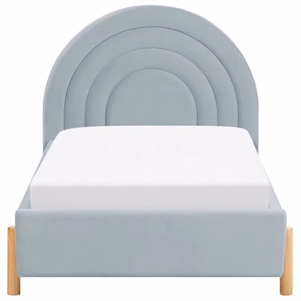 Letto Singolo con Contenitore BELIANI in Velluto Blu con Testiera a Mezza Luna Design Retro, L/P: 90 x 200 cm – 2