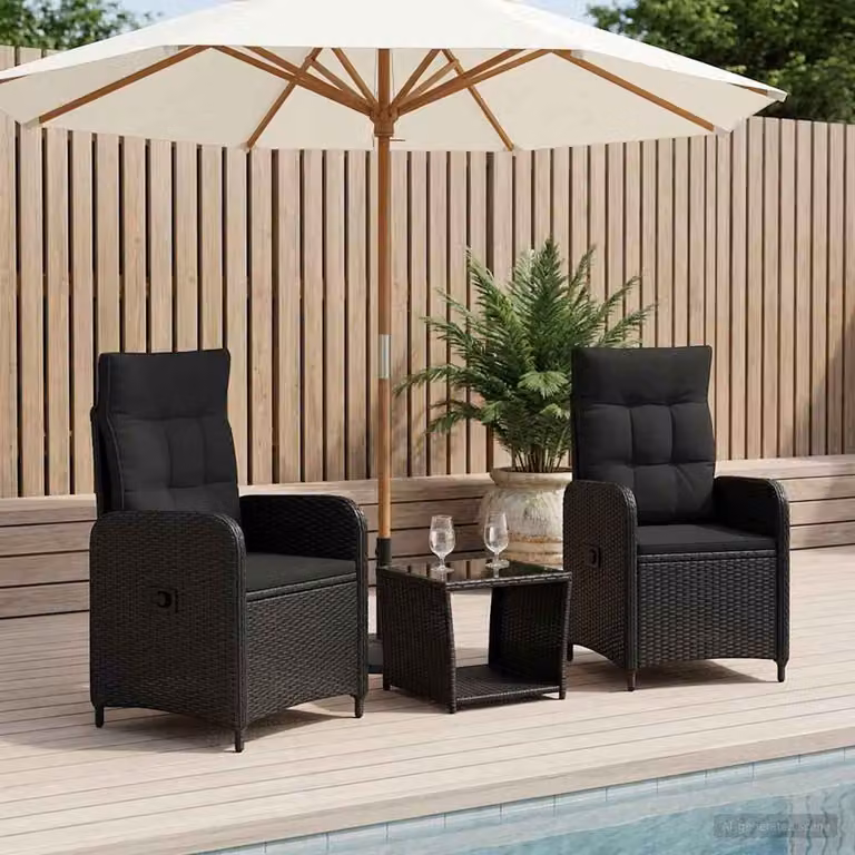 Set Lounge da Giardino vidaXL 3 pz Nero con Poltrone e Tavolino in Acciaio Verniciato a Polvere e Cuscini Inclusi