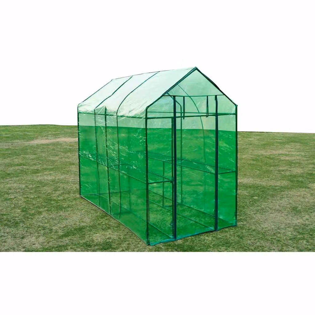 Serra vidaXL in acciaio con copertura in PVC verde e trasparente per giardino ornamentale L: 240 cm, P: 120 cm, H: 190 cm