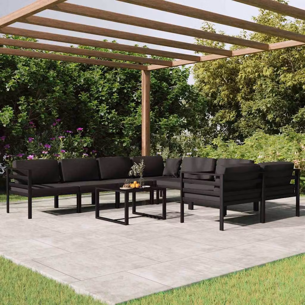 vidaXL Set Divani da Giardino 9 pz in Alluminio Antracite con Cuscini e Tavolino – 1