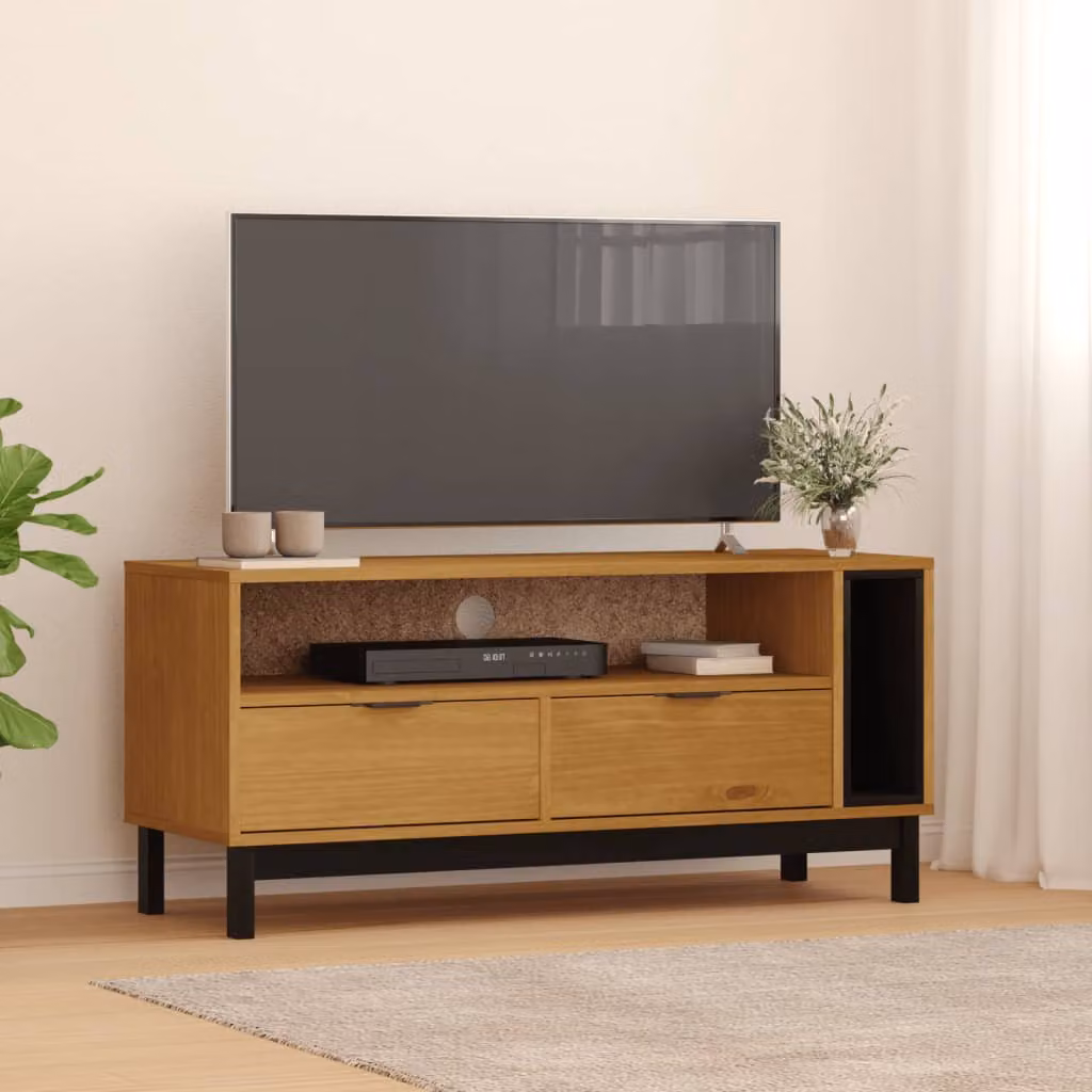 Mobile TV FLAM vidaXL in legno massello di pino, colore marrone, L 110 cm x P 40 cm x H 50 cm