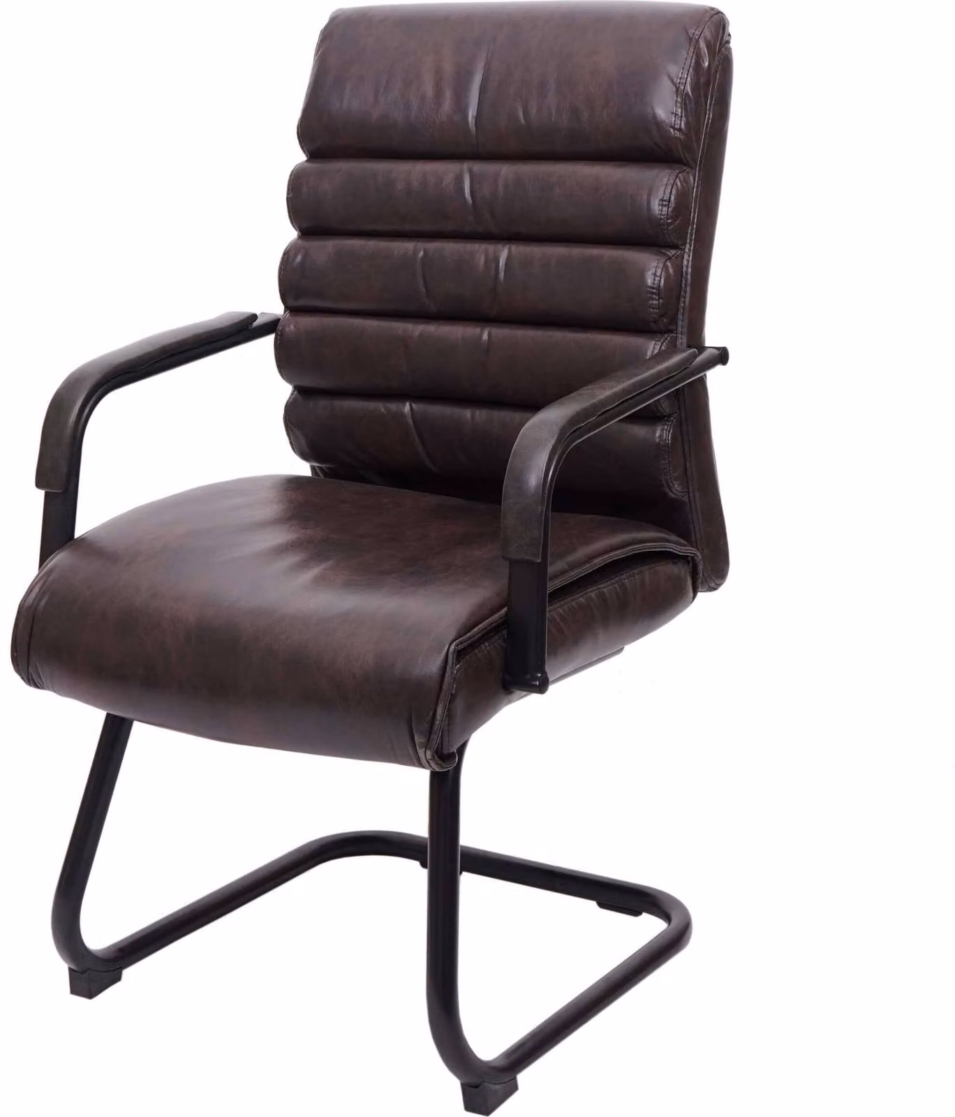 Sedia da conferenza MCW-H31, sedia da pranzo a sbalzo, modello vintage in metallo con effetto pelle scamosciata MVG ~ Pelle finta marrone