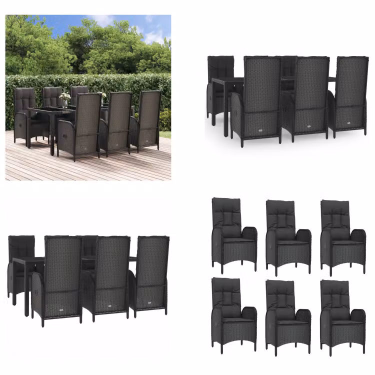 vidaXL Set da pranzo da giardino 7 pezzi con cuscini in poly rattan nero e grigio - Set da pranzo da giardino - Set da pranzo da giardino - Set da pranzo da terrazza