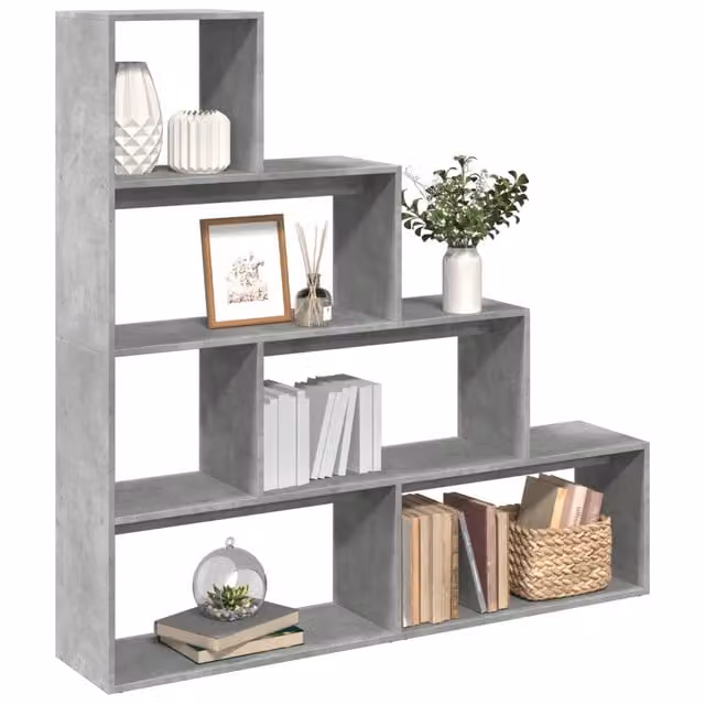 Libreria 4 Ripiani-Scaffale per Libri-Mobile di Stoccaggio Grigio Cemento 143,5x29x143,5cm Truciolato