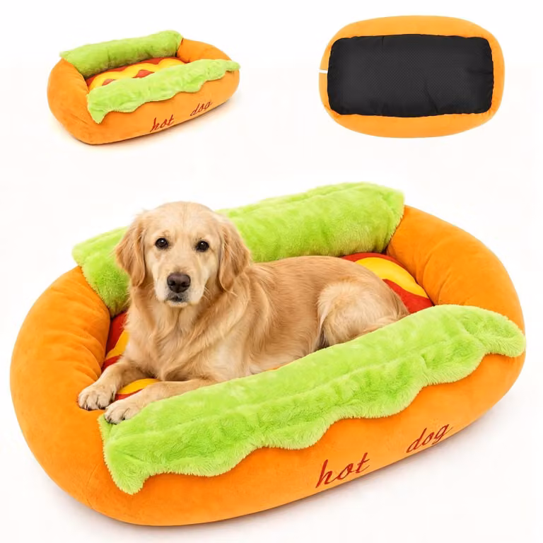 Cuccia per cani a forma di hot dog – Imbottitura rimovibile e lavabile