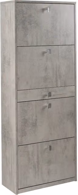 Scarpiera moderna SARMOG con 4 ante e cassetto centrale, colore grigio, L/P/H: 63 x 29 x 164 cm – 1