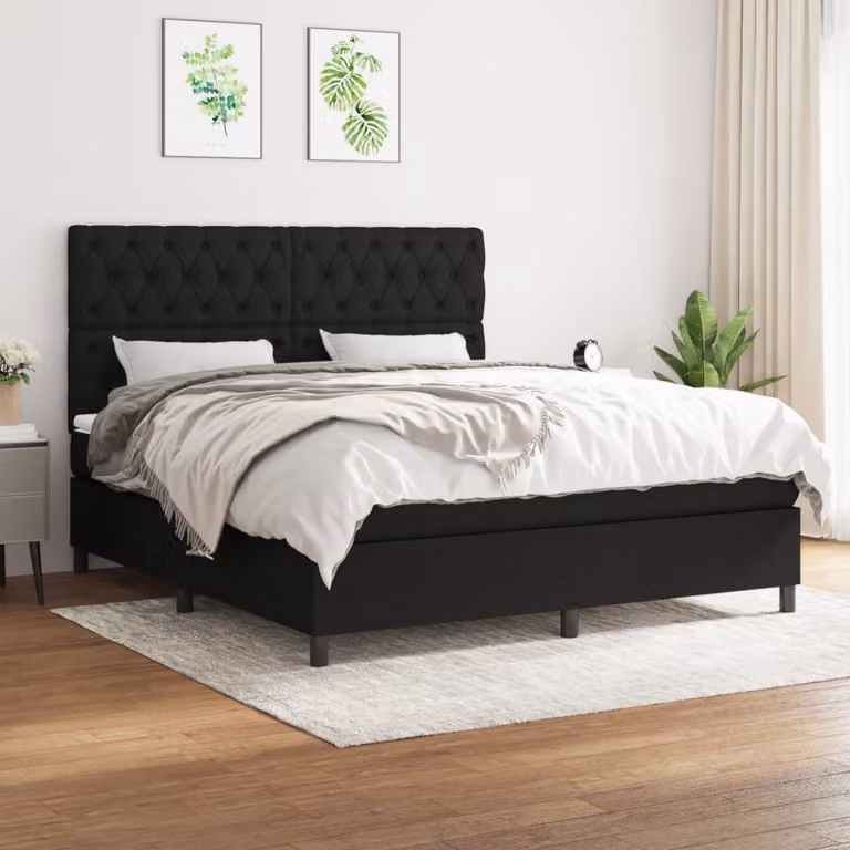 vidaXL Letto Ibrido con Giroletto a Molle e Materasso a Tasche Nero e Bianco L/P/H: 160 x 200 x 128 cm