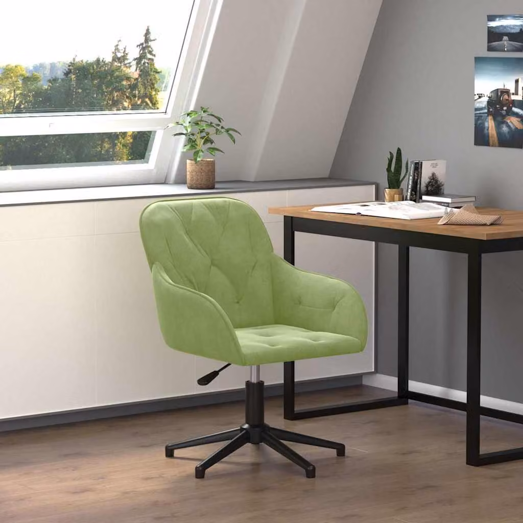 Sedia da ufficio girevole vidaXL in velluto verde con ruote e base in metallo e legno