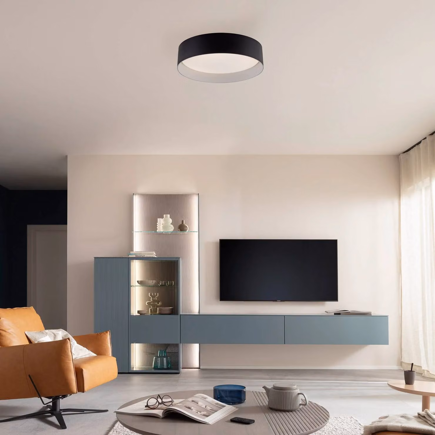 Schöner Wohnen Plafoniera soffitto TAVOLI, dimmerabile, Nero, Soggiorno / Sala da pranzo, Metallo, Plafoniera