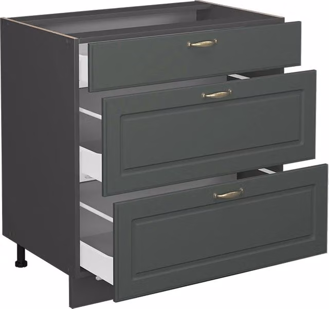 Mobiletto base per cucina Fame-Line Verde-oro rustico/Antracite 80 cm con 3 cassetti, PL Rovere Vicco