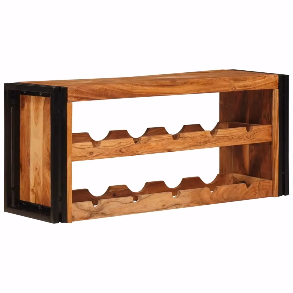 Portabottiglie in legno di acacia massello e metallo stile industrial CFW1934038 marrone L: 100 cm, P: 45 cm, H: 33 cm – 2