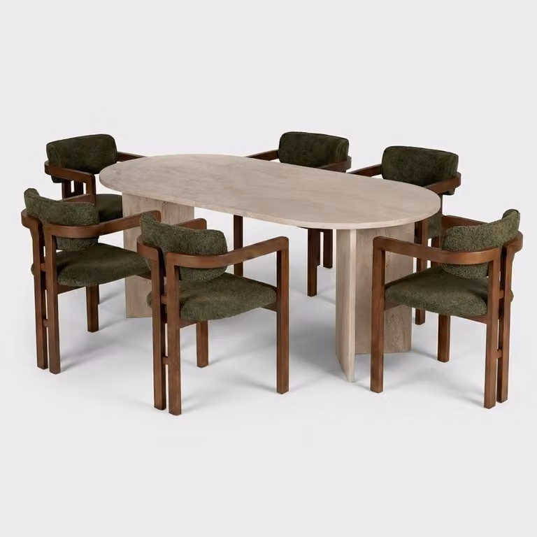 Set da pranzo Meridia 6 con 6 sedie moderne in noce - verde scuro
