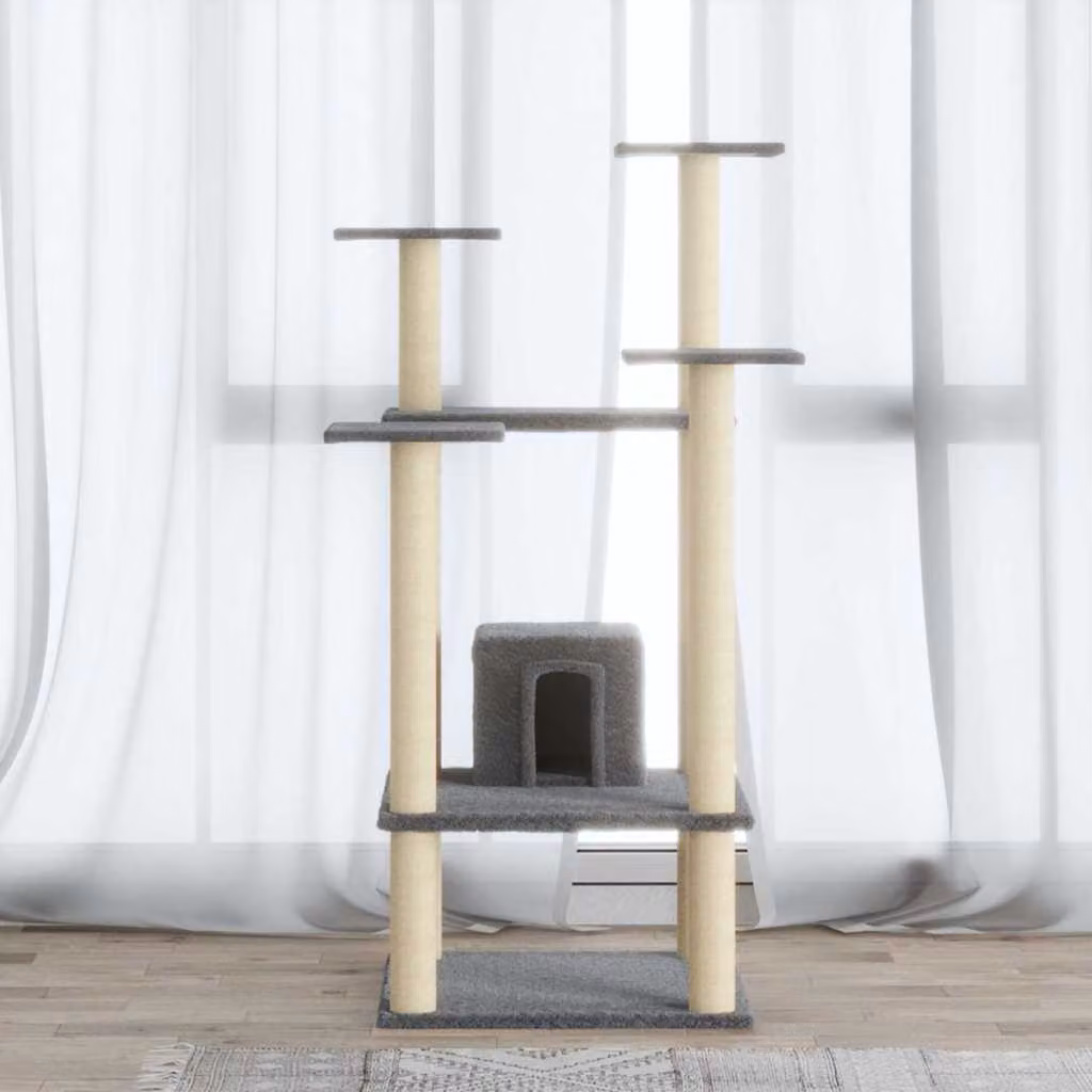 Albero per gatti vidaXL con tiragraffi in sisal, colore grigio chiaro, Altezza: 110 cm