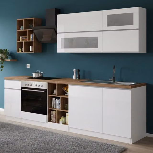 Cucinino Fonti DMORA Bianco Lucido con Cassetto e Ante con Mensole Aperte – 1