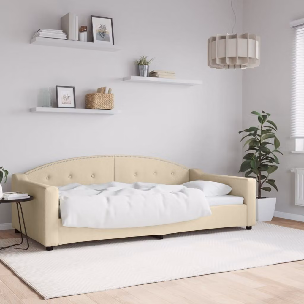 Maison Exclusive - Letto a giorno color crema, 100x200 cm, rivestito in tessuto