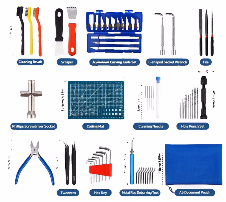 Accessori per stampanti 3D, set di strumenti versatile, componenti resistenti, come da immagine