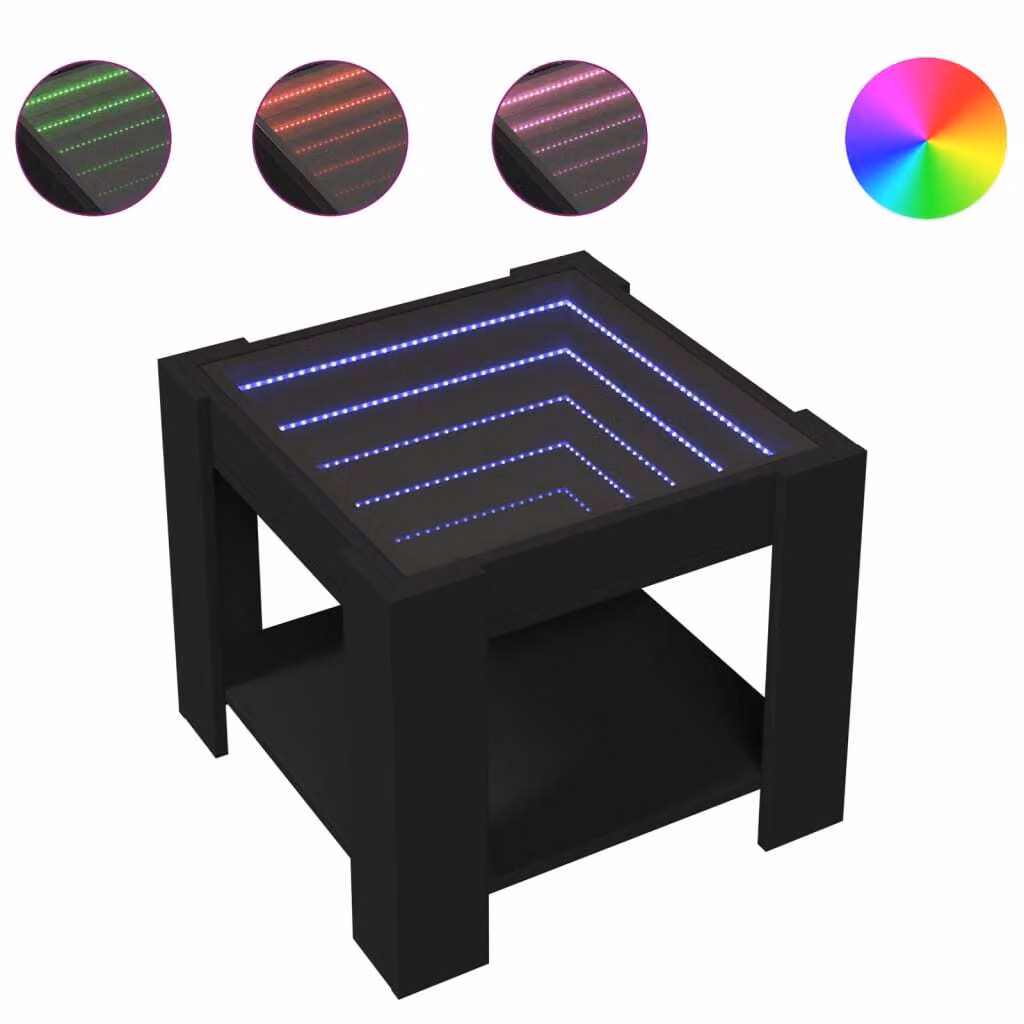 Tavolino Salotto con LED Nero 53x53x45 cm Legno Multistrato