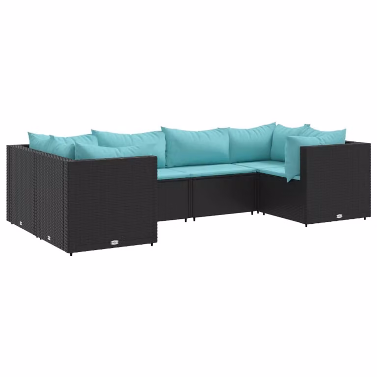 Set Mobili da Giardino 6 pz con Cuscini in Polyrattan Nero