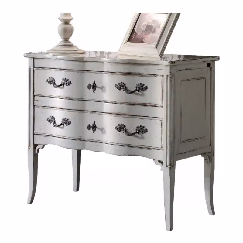 Cassettiera con 2 cassetti in legno stile shabby chic bianco Mobili 2G L: 92 cm, P: 44 cm, H: 79 cm – 1