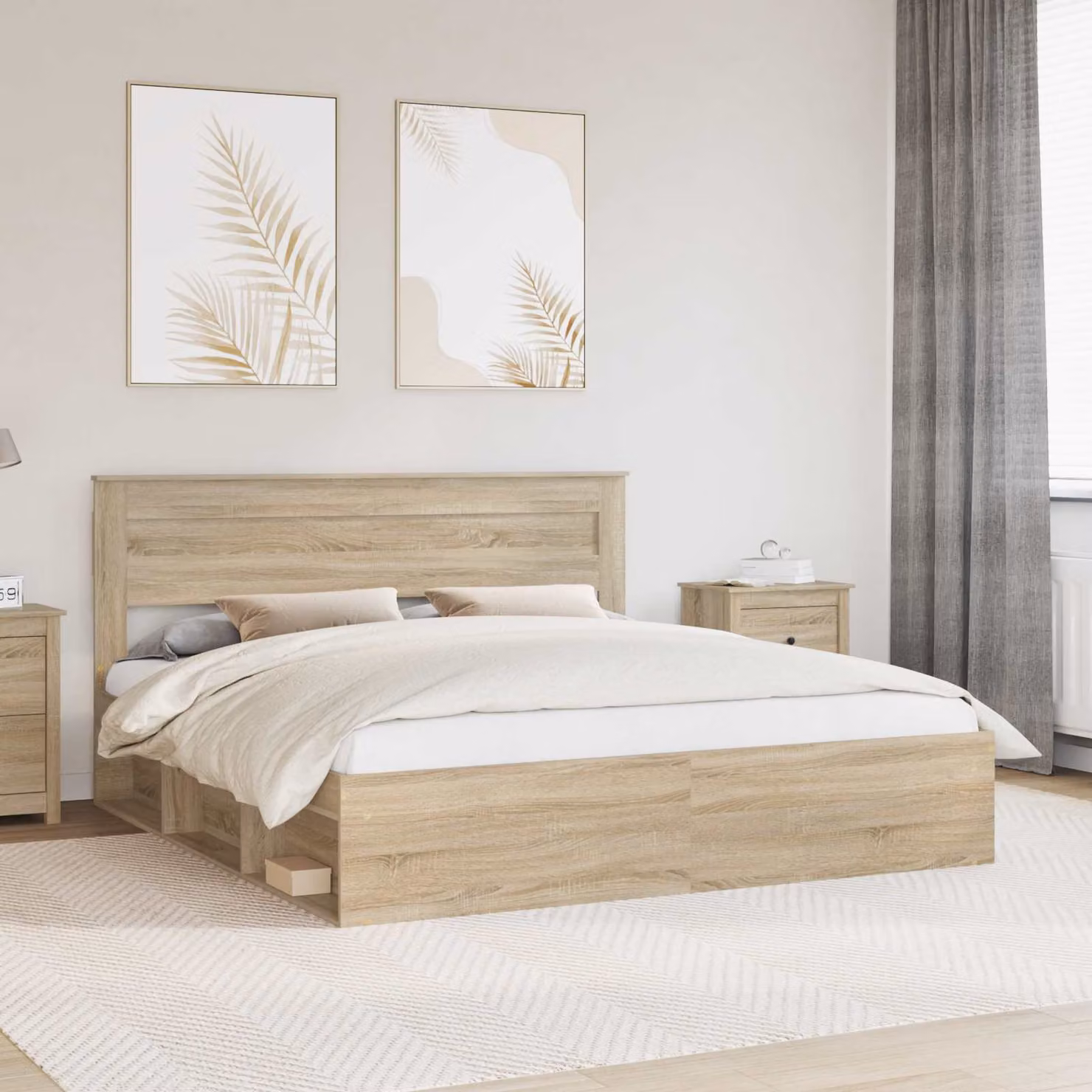 Struttura del letto Sonoma vidaXL in pino massello color marrone e beige, L/P/H: 200 x 200 x 210 cm – 1