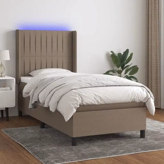 Letto a molla con testiera in tessuto beige e illuminazione LED con porta USB vidaXL L/P/H: 203 x 100 x 128 cm – 1
